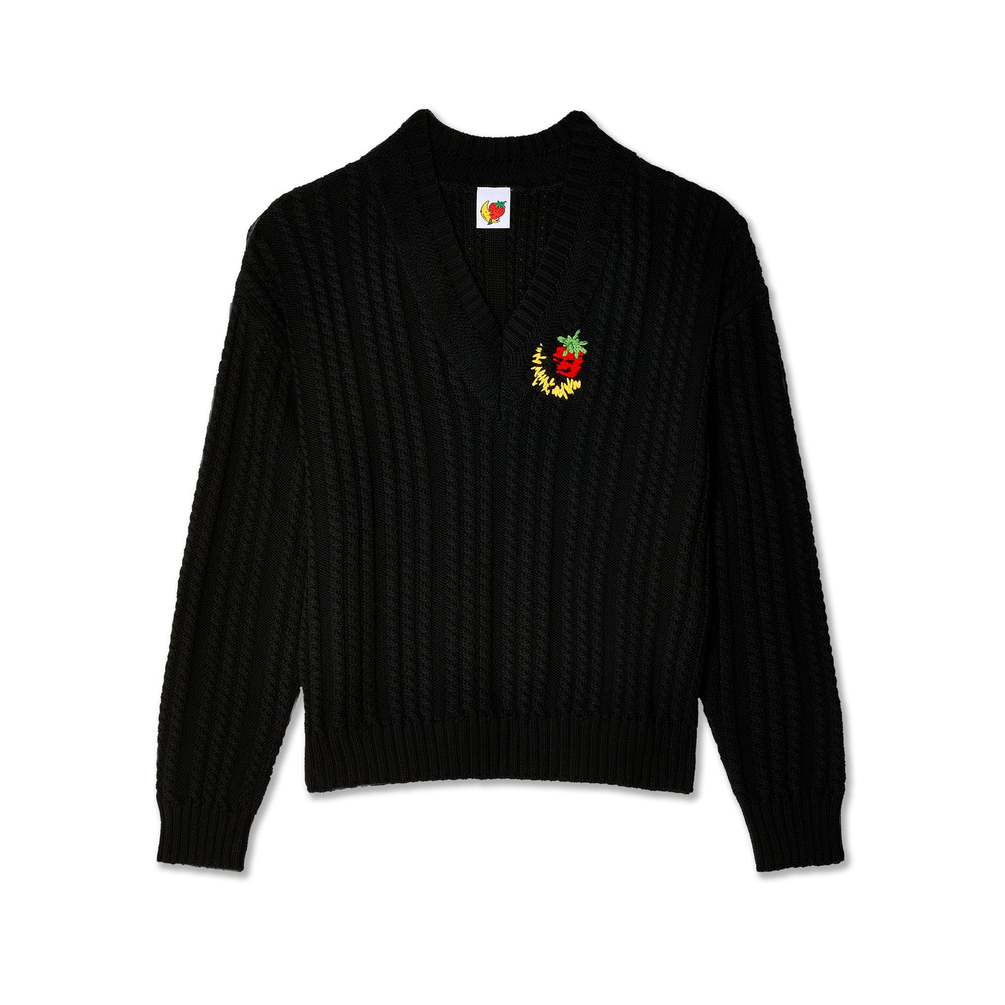 CABLE KNIT VNECK TRIPLE BLACK SWEATER KNIT