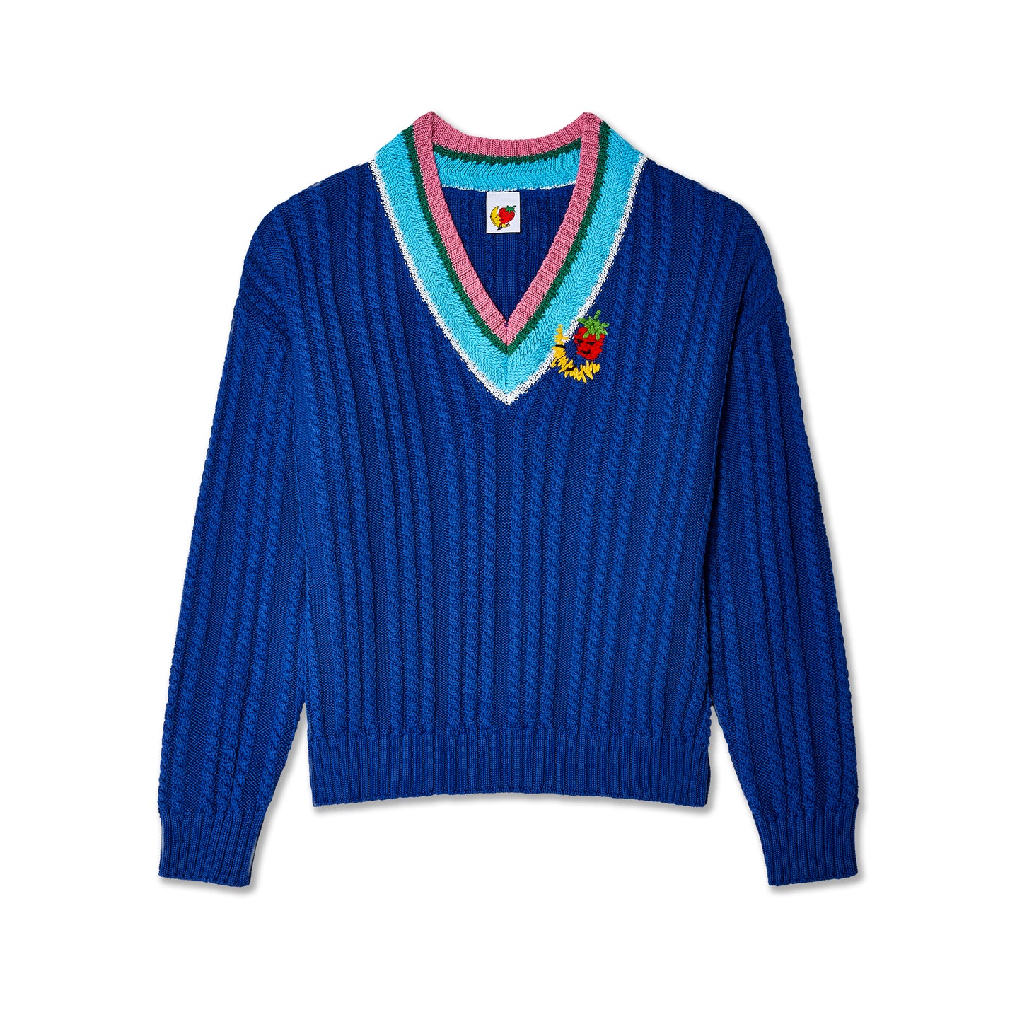 CABLE KNIT VNECK STRIPED SWEATER KNIT