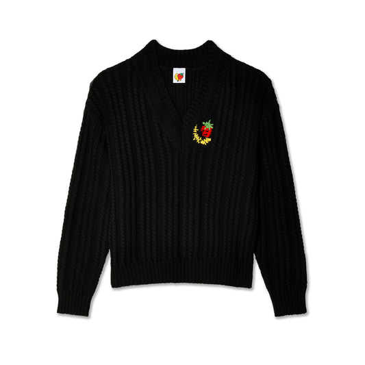 CABLE KNIT VNECK TRIPLE BLACK SWEATER KNIT