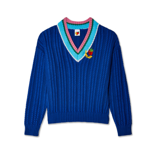 CABLE KNIT VNECK STRIPED SWEATER KNIT